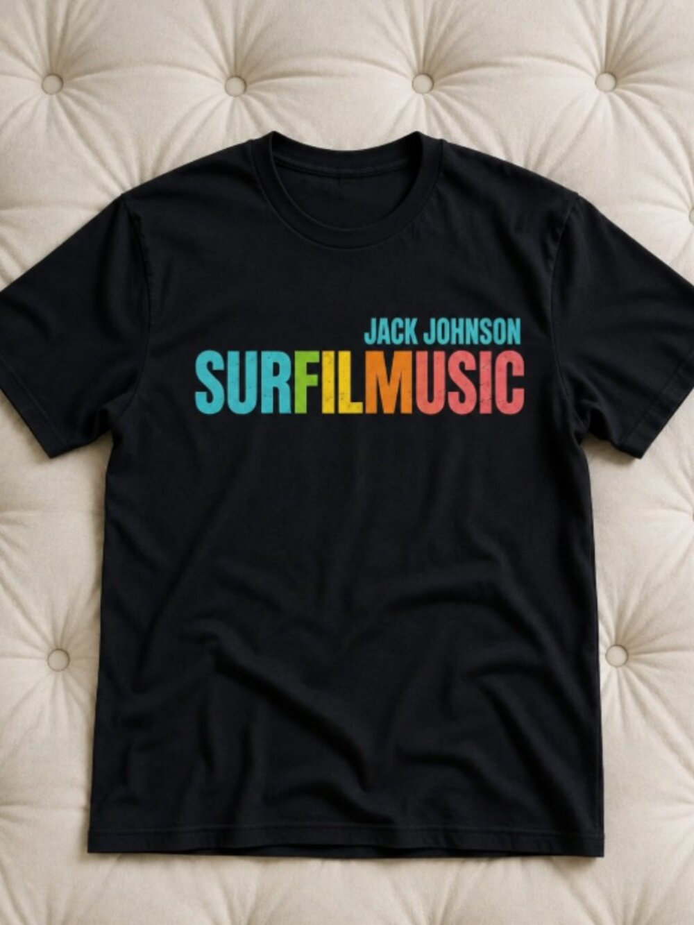 Jack Johnson Surfilmusic Graphic Vintage Style Black T-Shirt